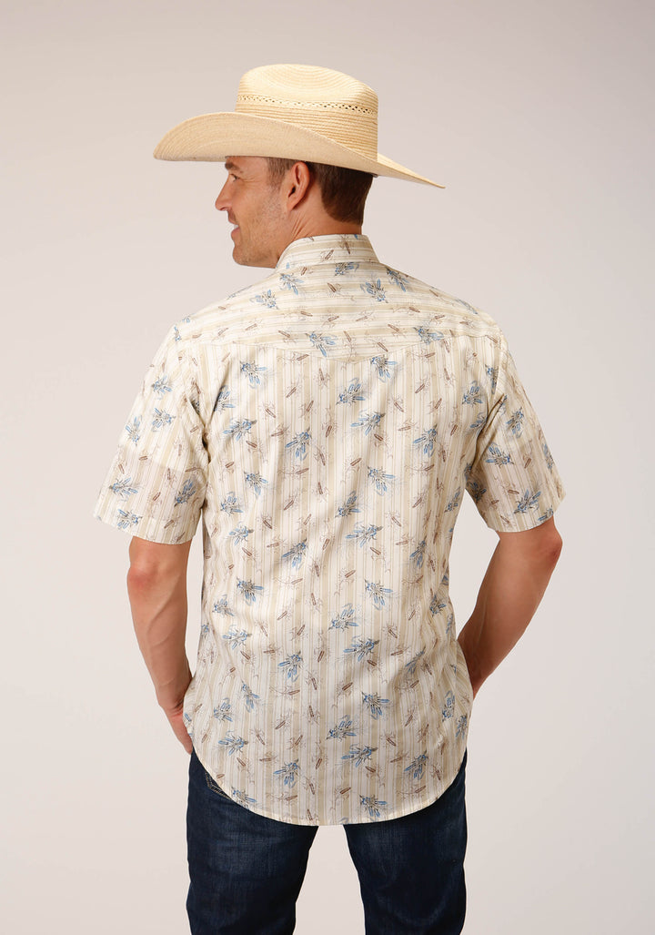 MENS SHORT SLEEVE SNAP VINTAGE WHEAT PRINT WESTERN SHIRT
