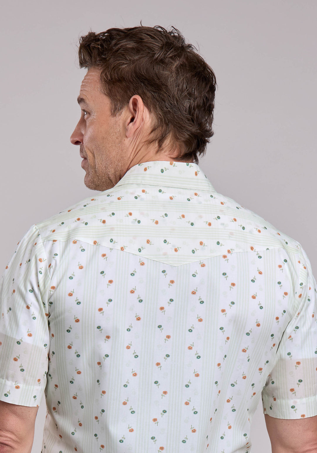 MENS ROPER CREAM FLORAL PRINT SHORT SLEEVE SNAP SHIRT