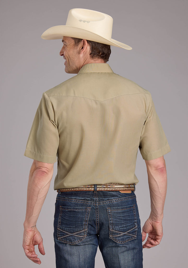 MENS SOLID TAN SHORT SLEEVE SNAP WESTERN SHIRT