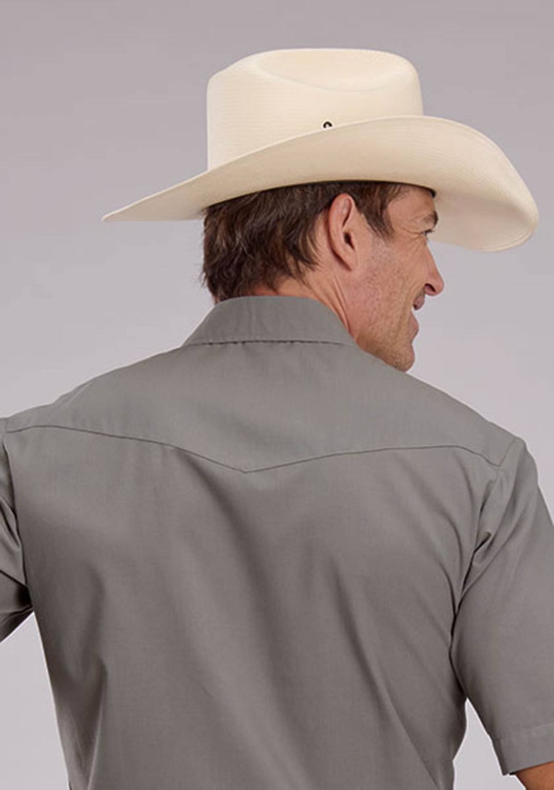 MENS SHORT SLEEVE SNAP SOLID BROADCLOTH - LIGHT SMOKEY GREY WESTERN SHIRT