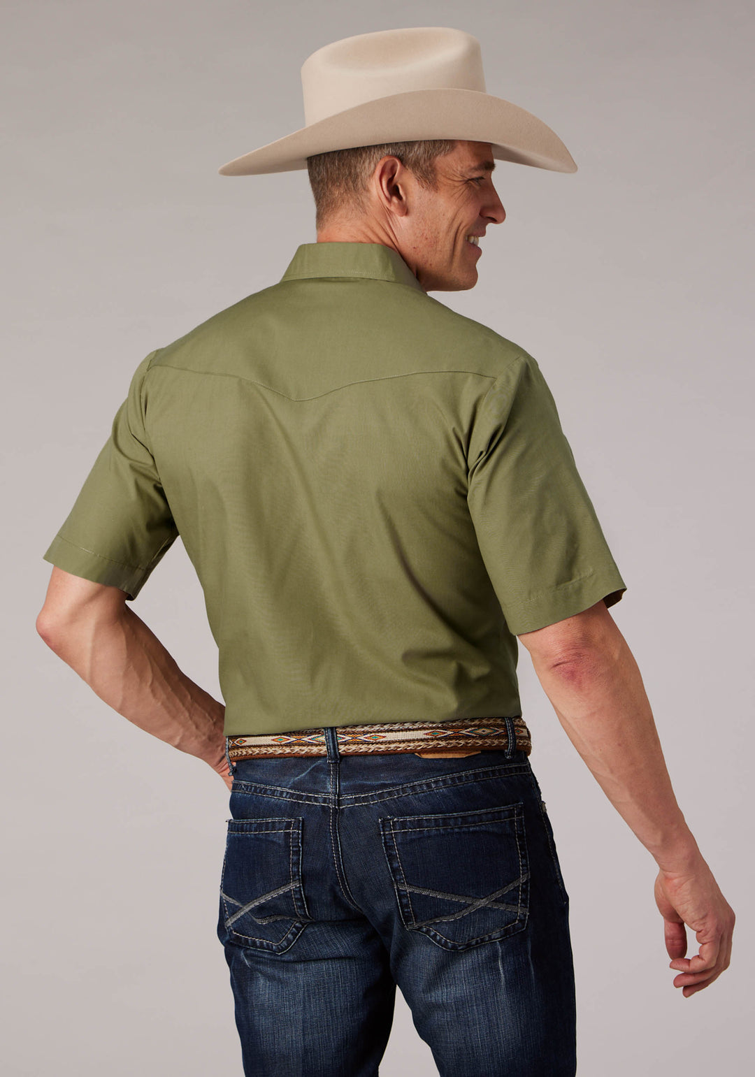 MENS SOLID LIGHT SAGE SHORT SLEEVE SNAP WESTERN SHIRT