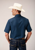 MENS SHORT SLEEVE SNAP SOLID BROADCLOTH  SUMMER NAVY WESTERN SHIRT