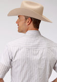 MENS GREY RED AND WHITE STRIPE SHORT SLEEVE SNAP WESTERN WESTERN