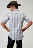 MENS SHORT SLEEVE SNAP BLUE STRIPE WESTERN SHIRT