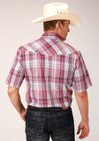 MENS SHORT SLEEVE SNAP RED PRIMARY COLORS PLAID WESTERN SHIRT