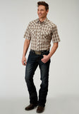 MENS SHORT SLEEVE SNAP DESERT PLAID WESTERN SHIRT