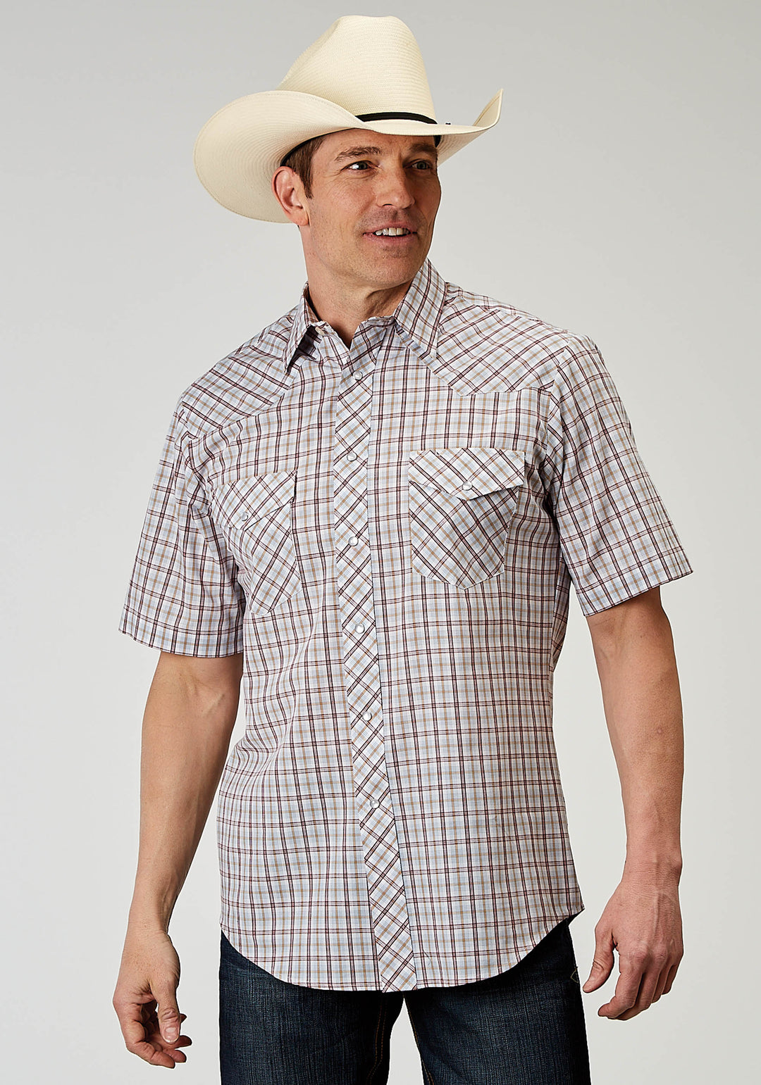 MENS SHORT SLEEVE SNAP VINTAGE PLAID WESTERN SHIRT