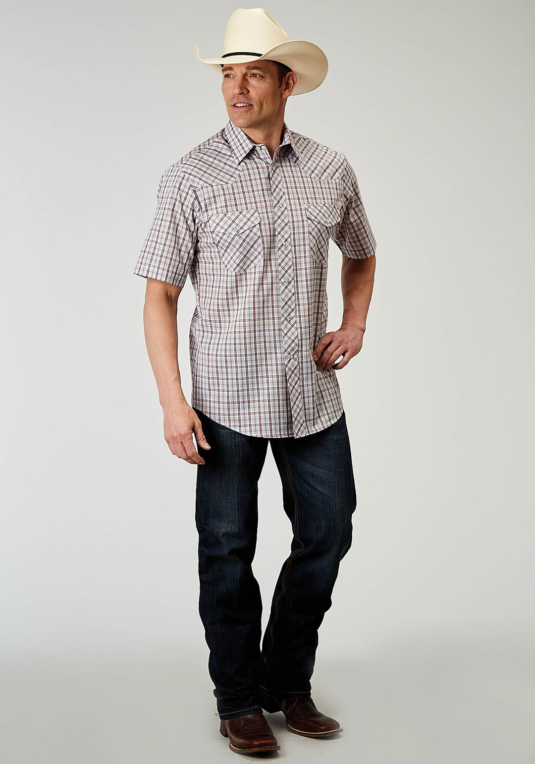 MENS SHORT SLEEVE SNAP VINTAGE PLAID WESTERN SHIRT