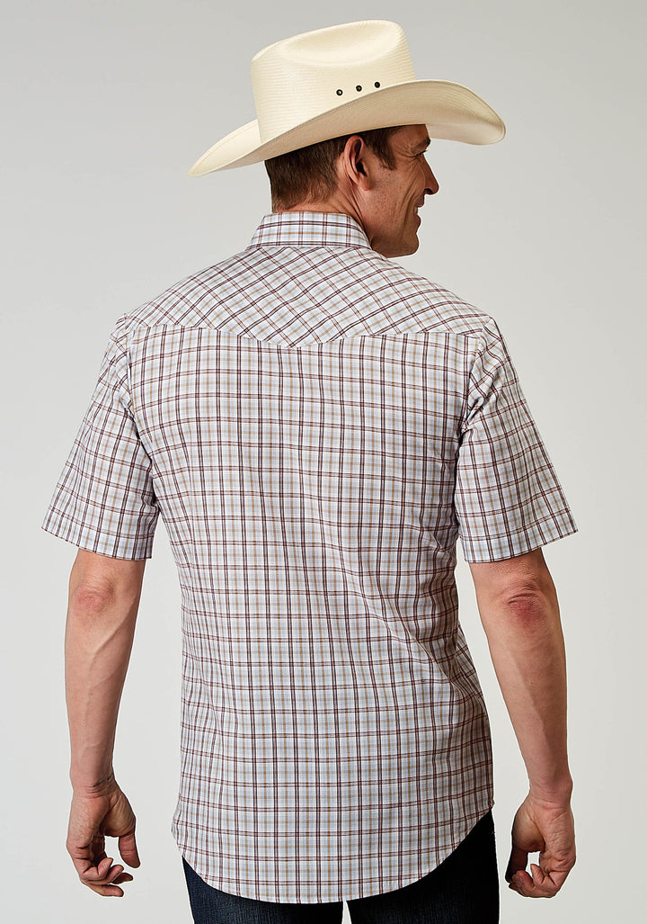 MENS SHORT SLEEVE SNAP VINTAGE PLAID WESTERN SHIRT