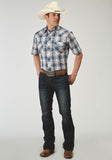 MENS SHORT SLEEVE SNAP MADRAS PLAID WESTERN SHIRT