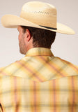 MENS SHORT SLEEVE SNAP YELLOW AND TANGERINE PLAID WESTERN SHIRT TALL FIT