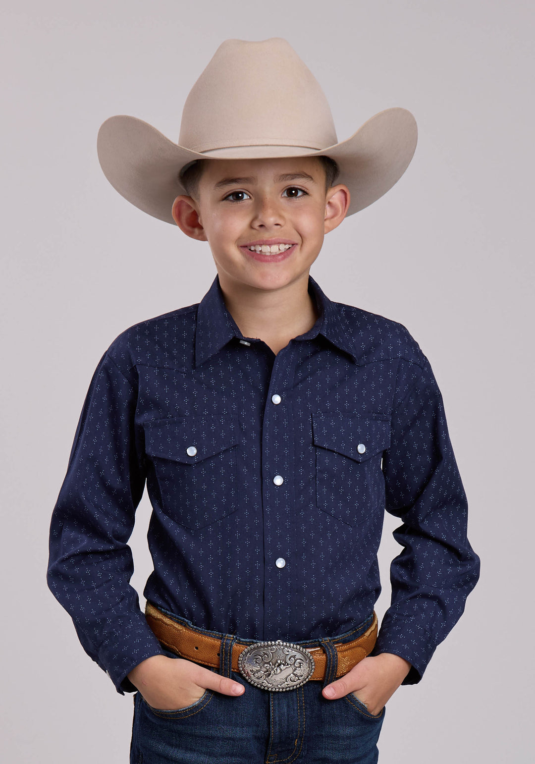 BOYS ROPER DIAMOND DOTS PRINT LONG SLEEVE SNAP SHIRT