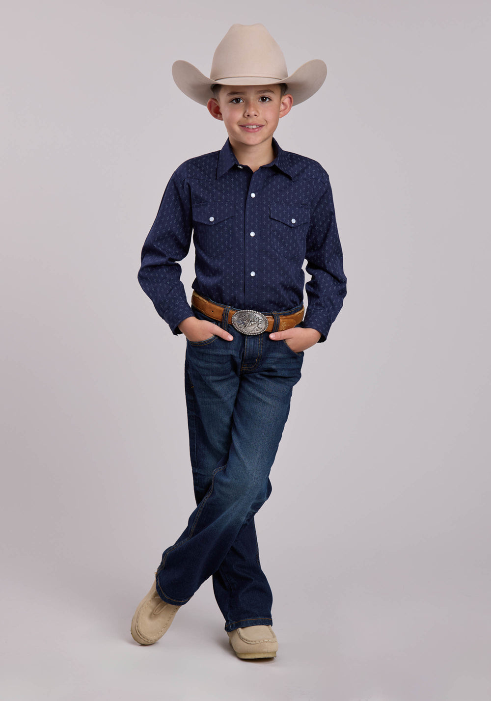 BOYS ROPER DIAMOND DOTS PRINT LONG SLEEVE SNAP SHIRT