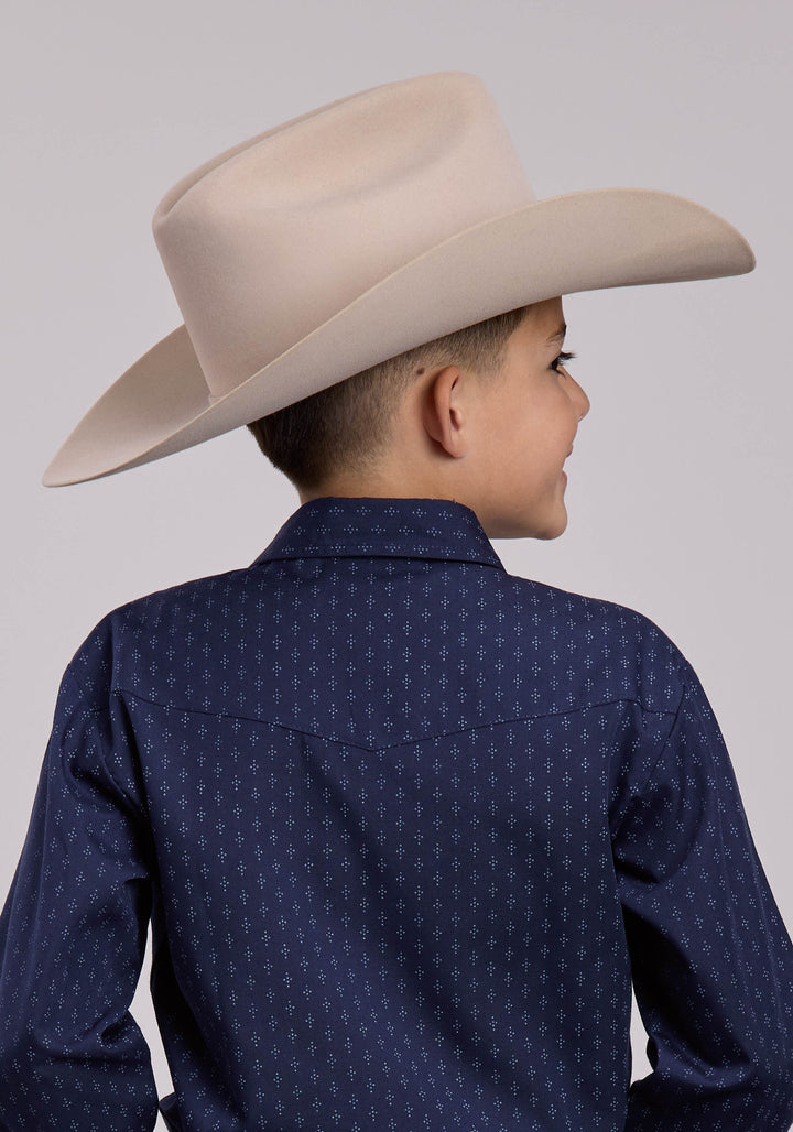 BOYS ROPER DIAMOND DOTS PRINT LONG SLEEVE SNAP SHIRT