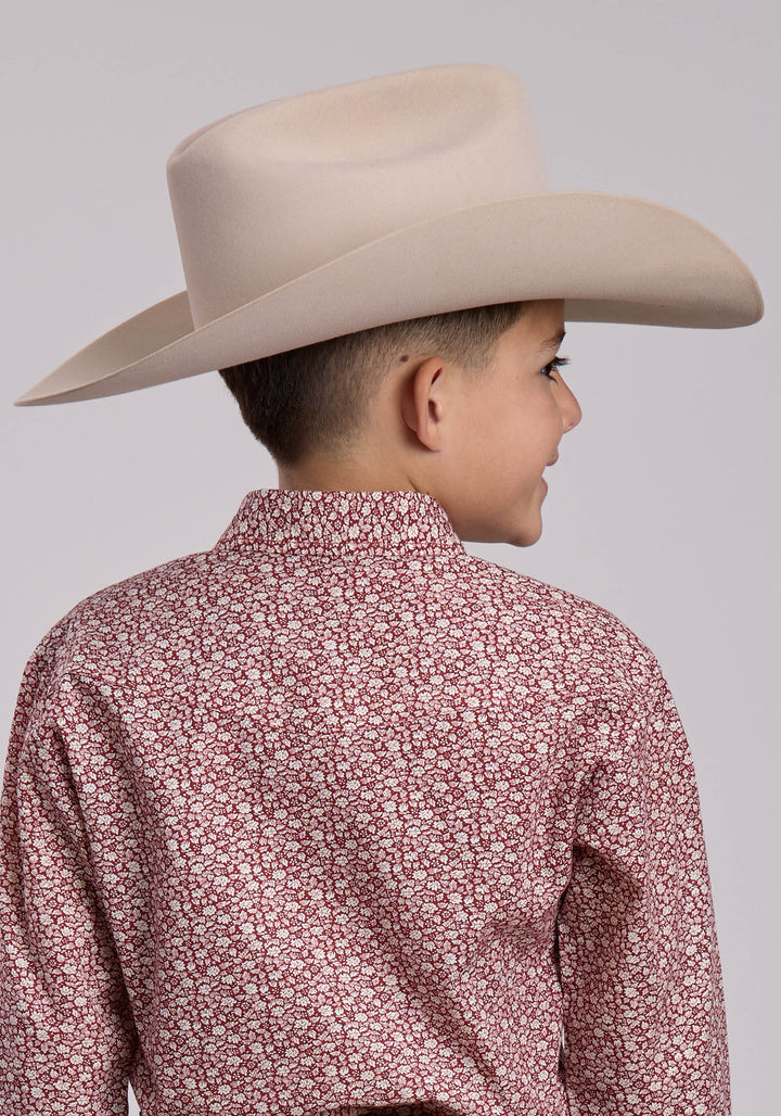 BOYS ROPER RED FLORAL PRINT LONG SLEEVE SNAP SHIRT