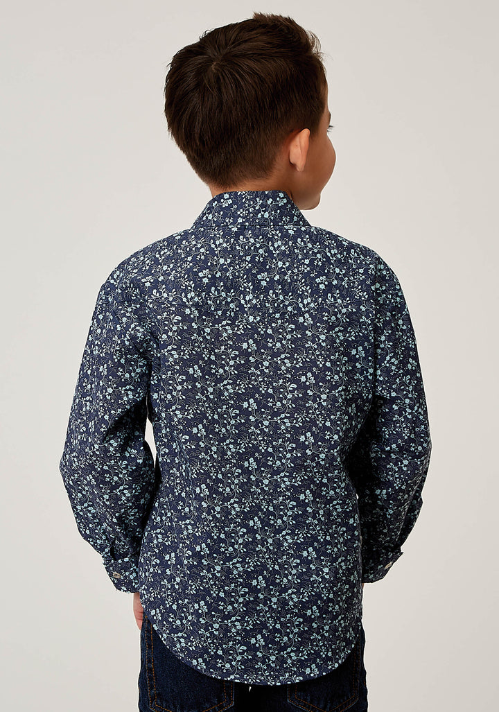 BOYS LONG SLEEVE SNAP DITSY FLORAL PRINT WESTERN SHIRT
