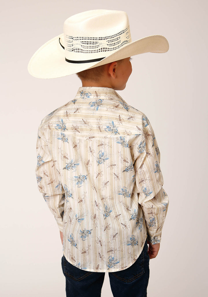 BOYS LONG SLEEVE SNAP VINTAGE WHEAT PRINT WESTERN SHIRT