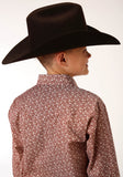 BOYS LONG SLEEVE SNAP RED AND CREAM VINTAGE FLORAL PRINT WESTERN SHIRT