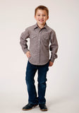 BOYS LONG SLEEVE SNAP WINE TAUPE RETRO PRINT WESTERN SHIRT