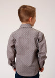 BOYS LONG SLEEVE SNAP WINE TAUPE RETRO PRINT WESTERN SHIRT