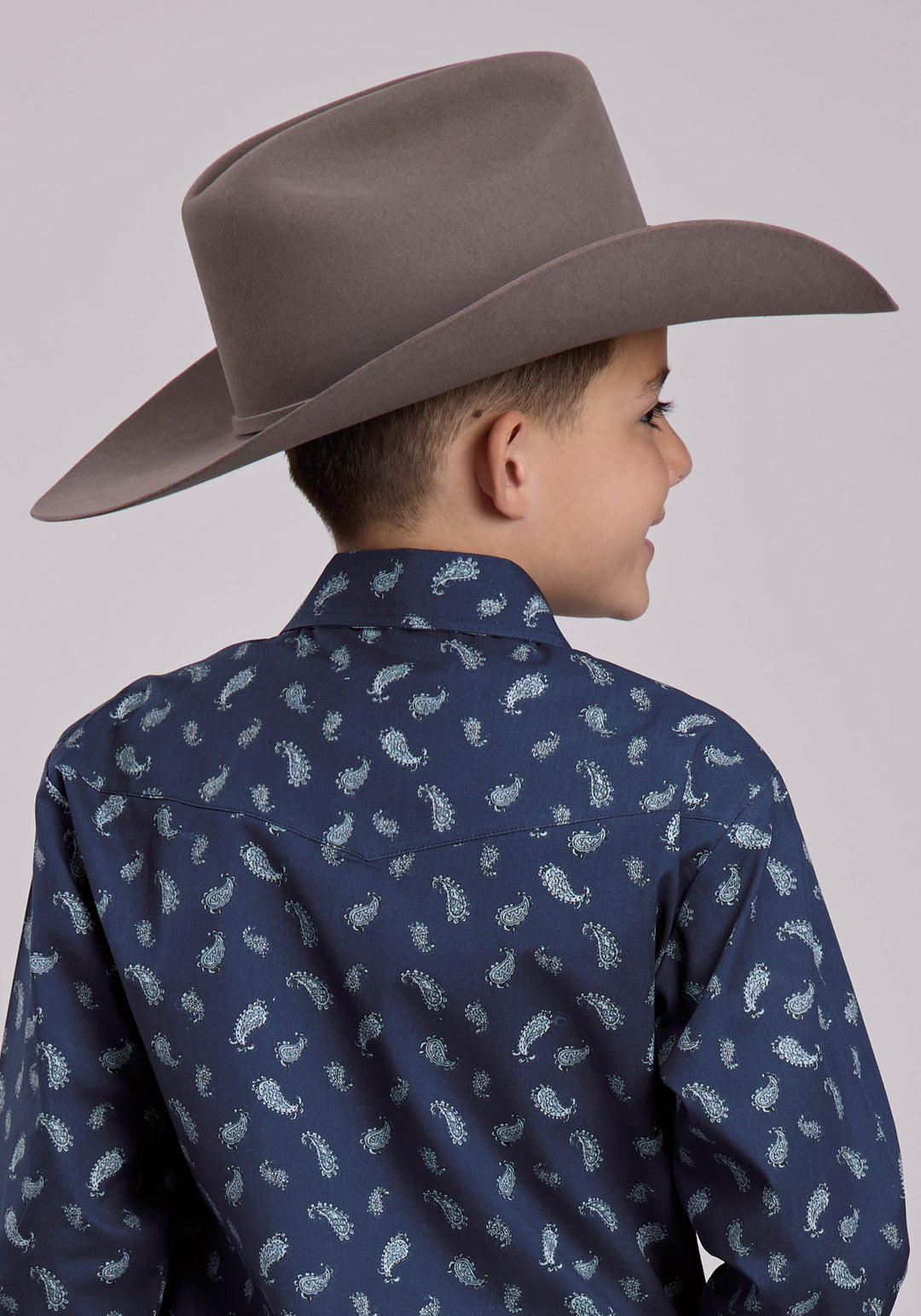 BOYS LONG SLEEVE SNAP BLUE PAISLEY WESTERN SHIRT