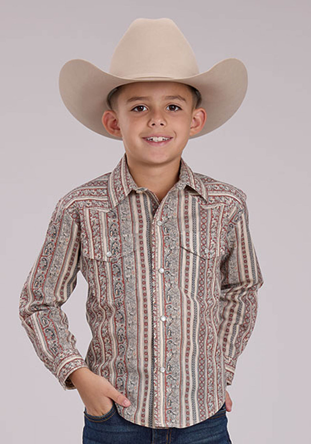 BOYS LONG SLEEVE SNAP WALLPAPER PRINT WESTERN SHIRT
