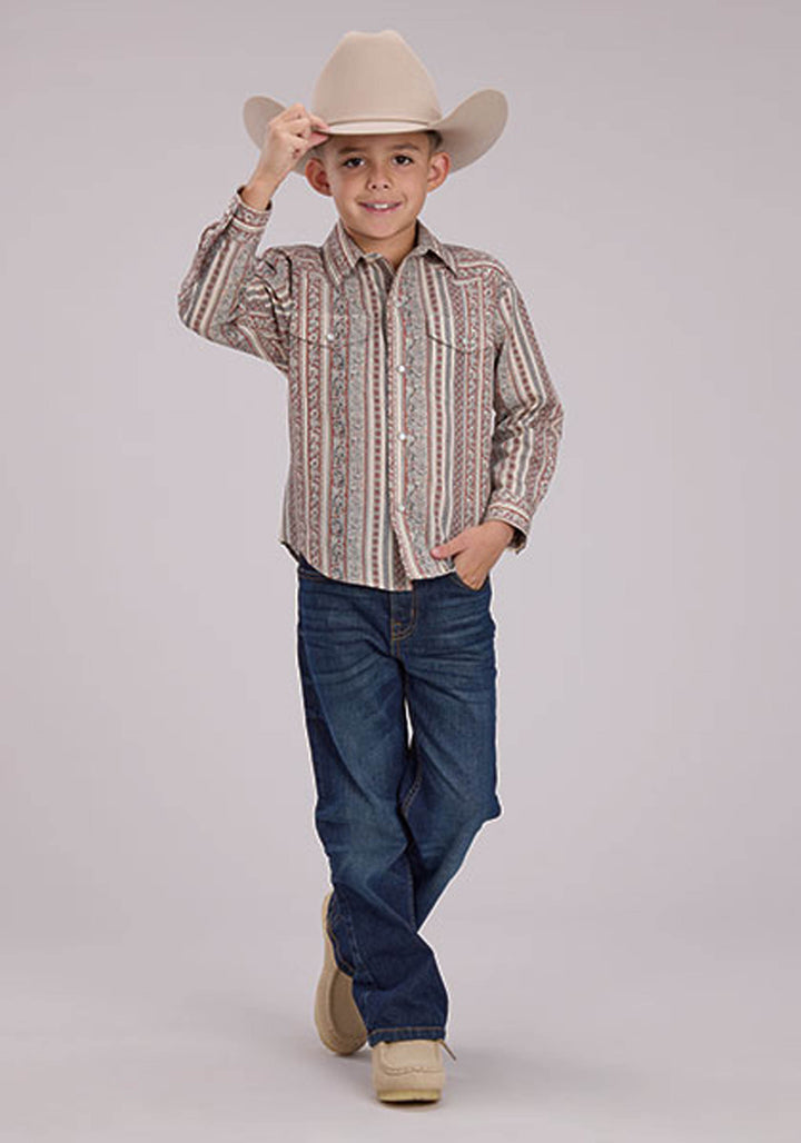 BOYS LONG SLEEVE SNAP WALLPAPER PRINT WESTERN SHIRT