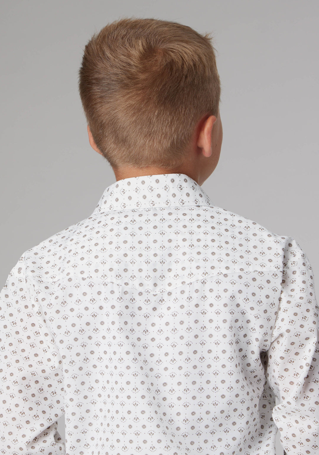 BOYS CREAM TAUPE MINI FLORAL PRINT LONG SLEEVE SNAP WESTERN SHIRT