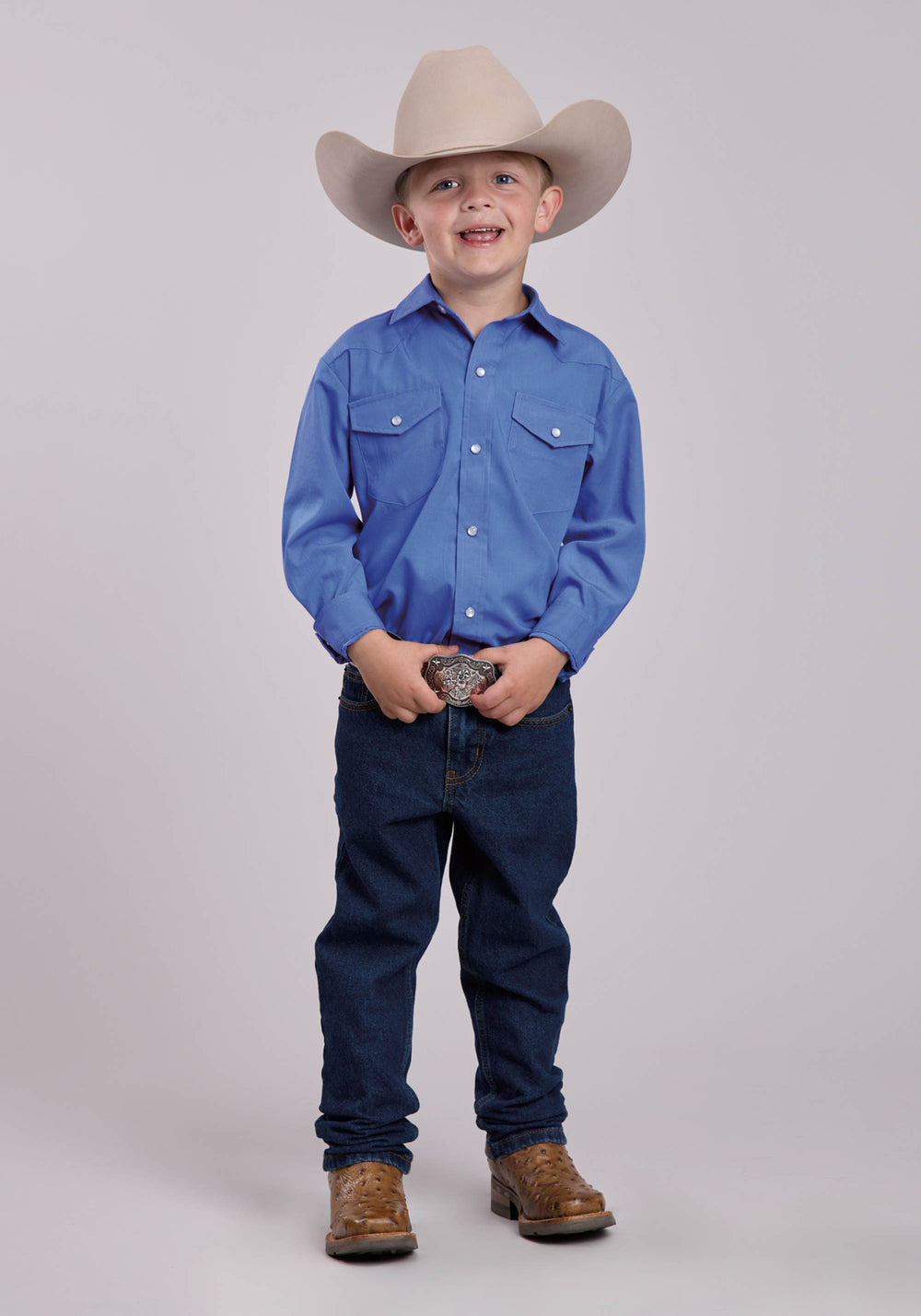 BOYS ROPER SOLID SKY BLUE LONG SLEEVE SNAP SHIRT