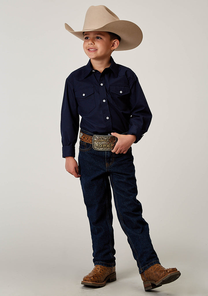 BOYS LONG SLEEVE SNAP SOLID BROADCLOTH DEEP NAVY WESTERN SHIRT