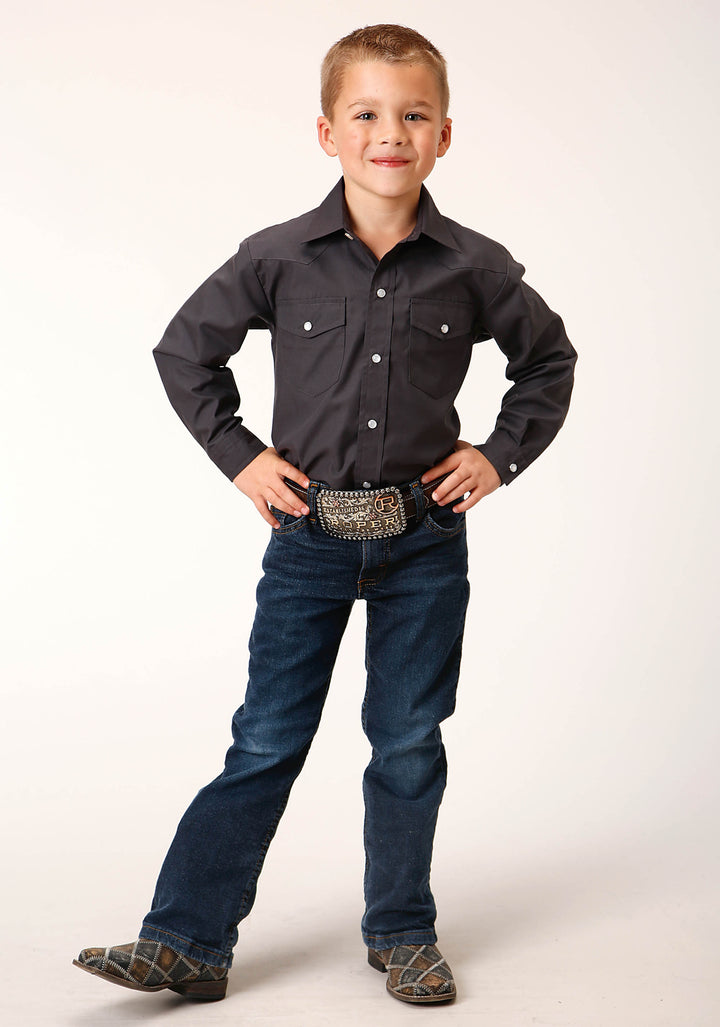 BOYS LONG SLEEVE SNAP SOLID BROADCLOTH  CHARCOAL WESTERN SHIRT