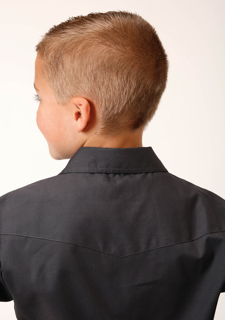 BOYS LONG SLEEVE SNAP SOLID BROADCLOTH  CHARCOAL WESTERN SHIRT