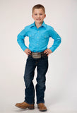 BOYS LONG SLEEVE SNAP SOLID BROADCLOTH  TURQUOISE WESTERN SHIRT