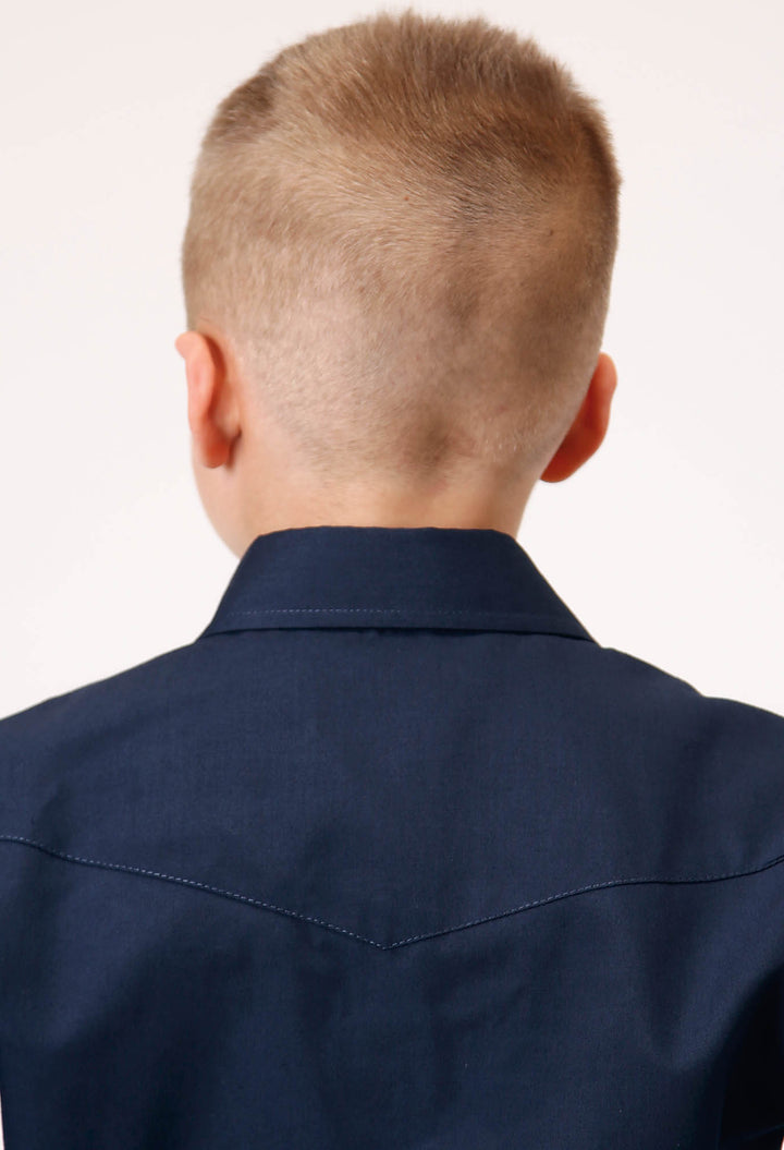 BOYS LONG SLEEVE SNAP SOLID BROADCLOTH  NAVY WESTERN SHIRT