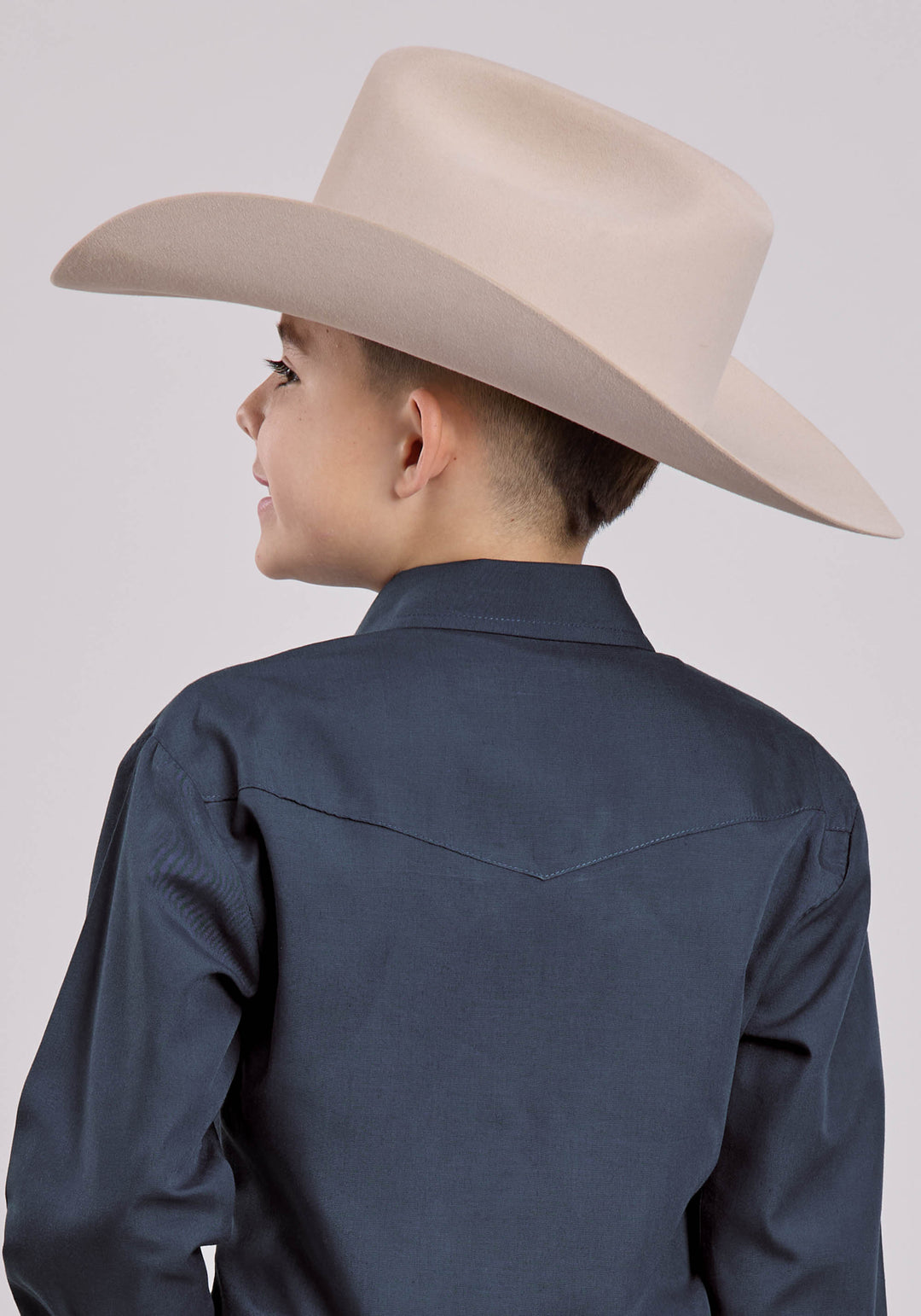 BOYS LONG SLEEVE SNAP SOLID BROADCLOTH - DEEP NAVY WESTERN SHIRT