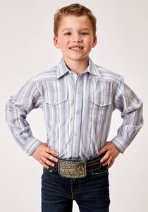 BOYS LONG SLEEVE SNAP BLUE STRIPE WESTERN SHIRT