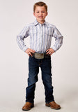 BOYS LONG SLEEVE SNAP BLUE STRIPE WESTERN SHIRT