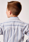 BOYS LONG SLEEVE SNAP BLUE STRIPE WESTERN SHIRT