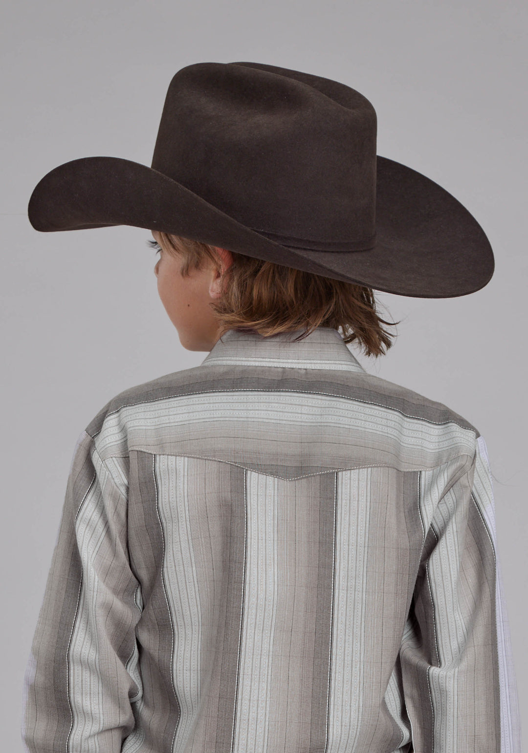 BOYS MULTI GRAY STRIPE LONG SLEEVE SNAP WESTERN SHIRT