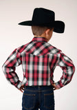 BOYS LONG SLEEVE SNAP RED BLACK GREY PLAID WESTERN SHIRT