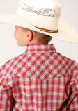 BOYS LONG SLEEVE SNAP RED AND MULTI COLORED SMALL SCALE WESTERN SHIRT