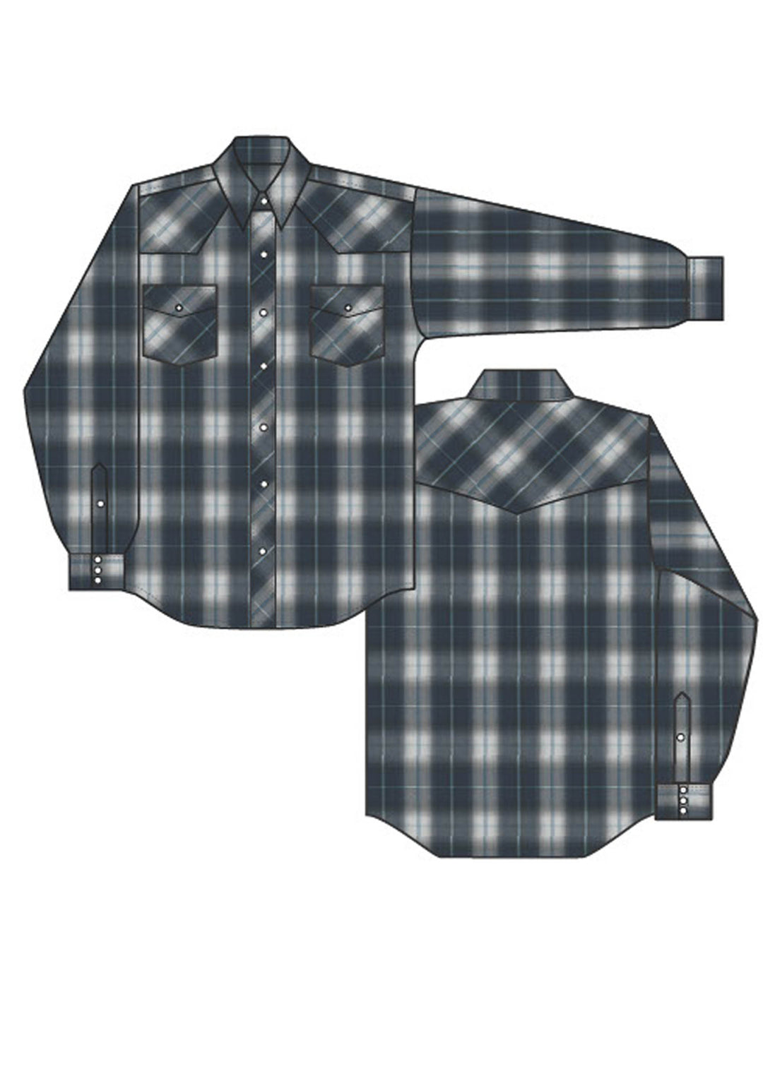 BOYS LONG SLEEVE SNAP NAVY GREY LTBLUE LG SCALE PLAID WESTERN SHIRT