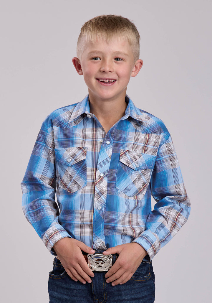 BOYS ROPER MADRAS PLAID LONG SLEEVE SNAP SHIRT