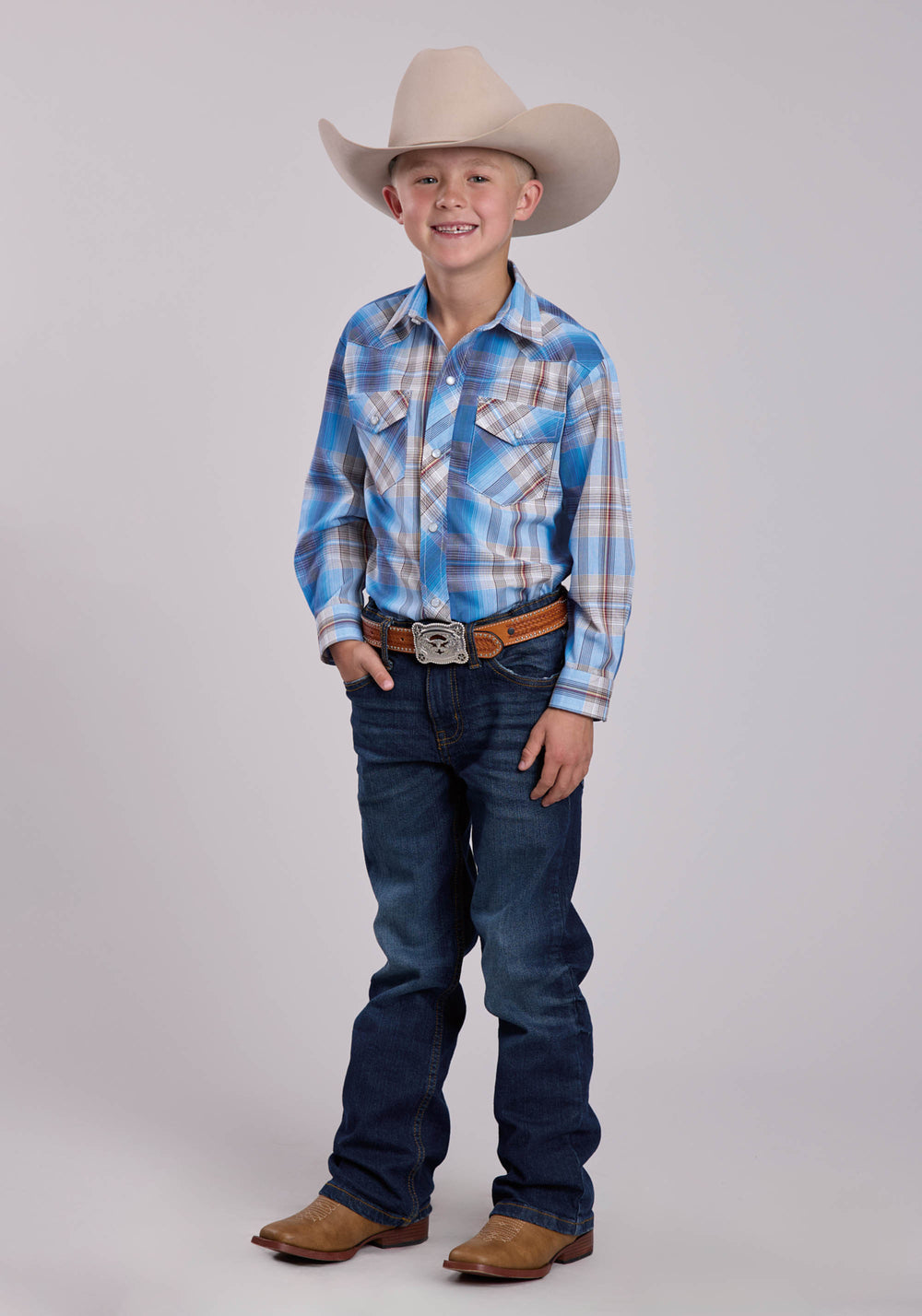 BOYS ROPER MADRAS PLAID LONG SLEEVE SNAP SHIRT
