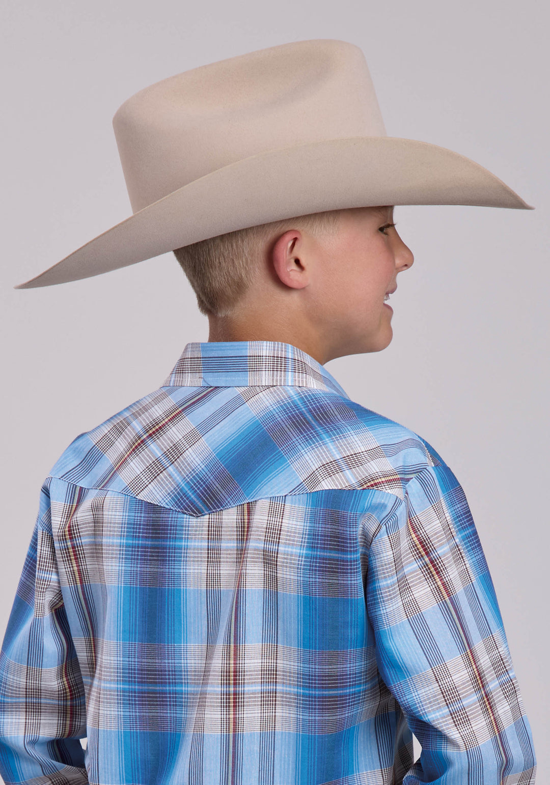 BOYS ROPER MADRAS PLAID LONG SLEEVE SNAP SHIRT