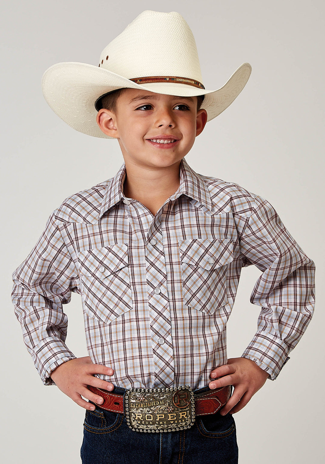 BOYS LONG SLEEVE SNAP VINTAGE PLAID WESTERN SHIRT