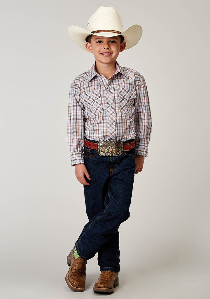 BOYS LONG SLEEVE SNAP VINTAGE PLAID WESTERN SHIRT