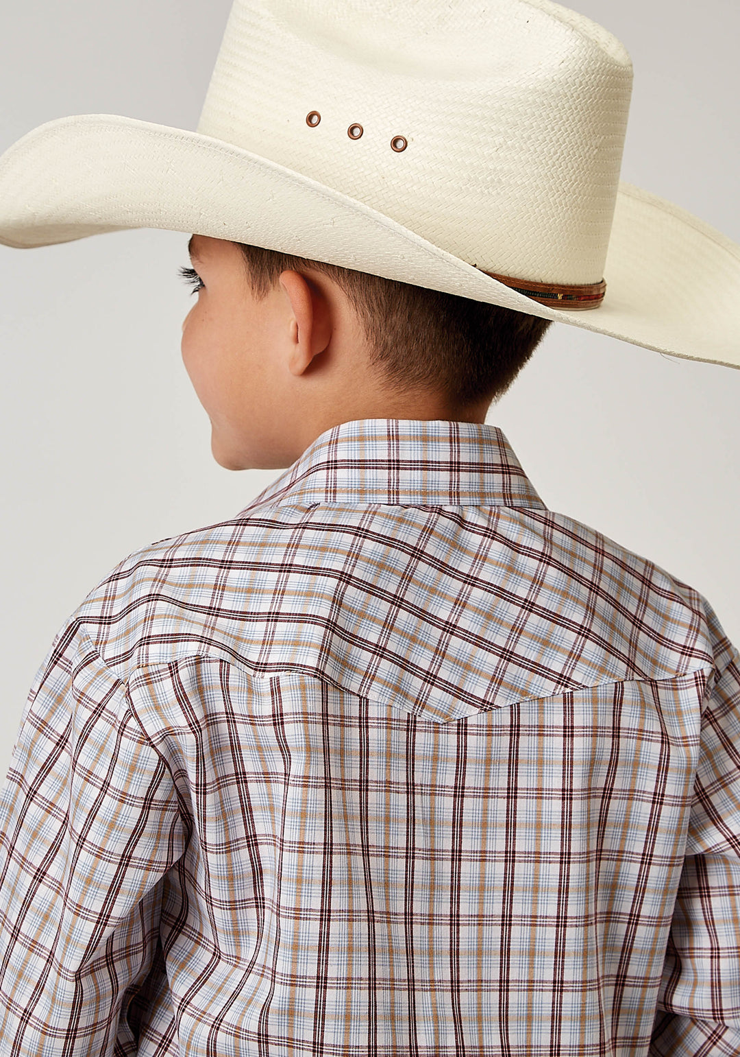 BOYS LONG SLEEVE SNAP VINTAGE PLAID WESTERN SHIRT