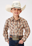 BOYS LONG SLEEVE SNAP BROWN PLAID WESTERN SHIRT