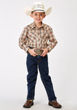 BOYS LONG SLEEVE SNAP BROWN PLAID WESTERN SHIRT